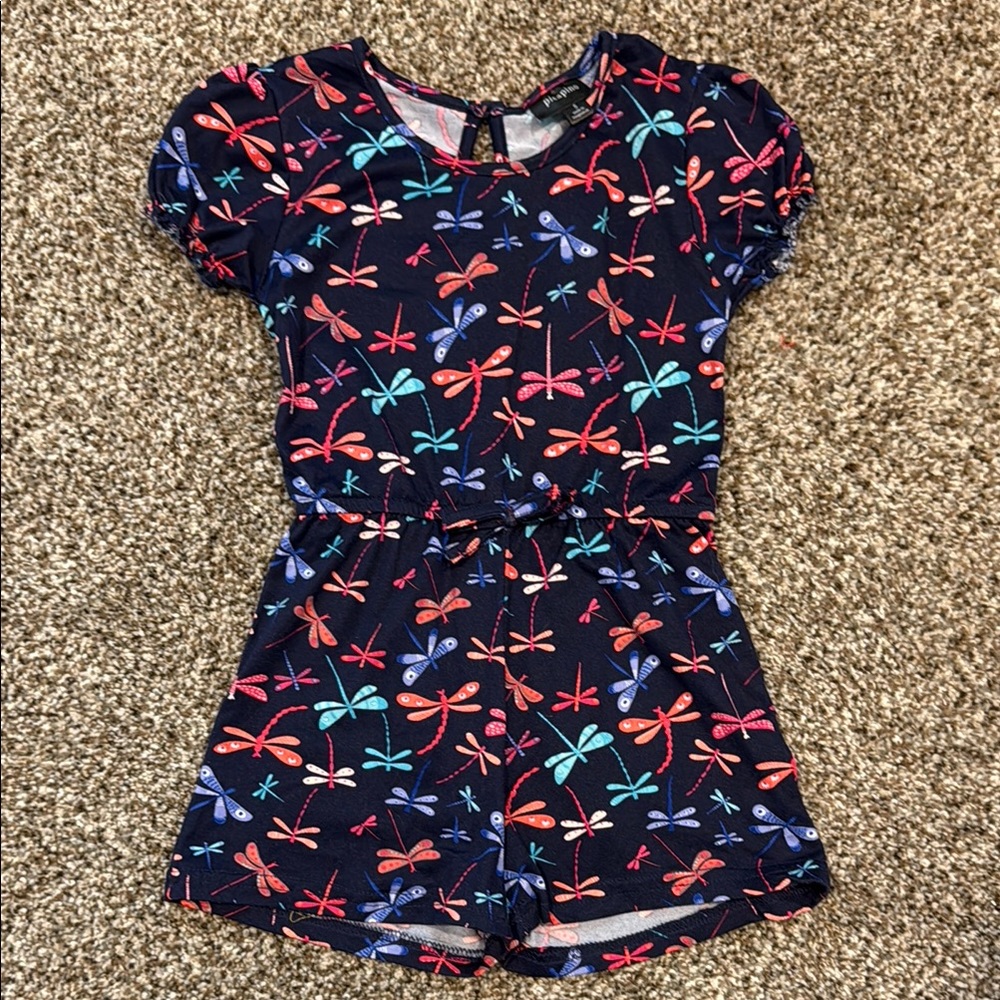 Girl’s Dragonfly Print Navy Romper - Picture 1 of 4